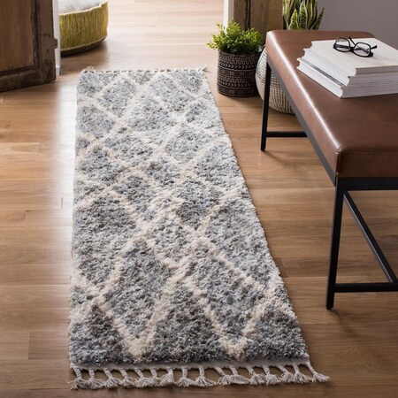 Safavieh 2 x 8 ft. Berber Fringe Shag Power Loomed Runner Area Rug; Dark Grey & Cream BFG628M-28